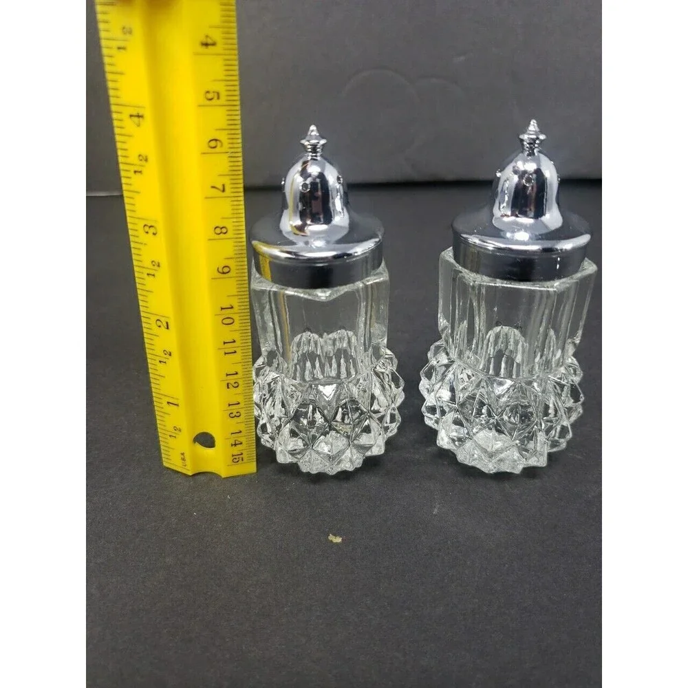 Vintage Salt & Pepper Shakers c1960s Heavy Glass Made in Hong Kong Diamond Cut